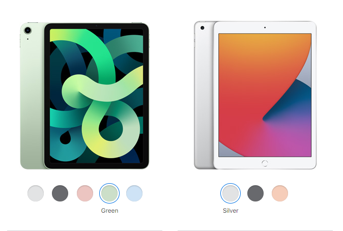 iPad Air 4 un iPad 8 krāsu variācijas