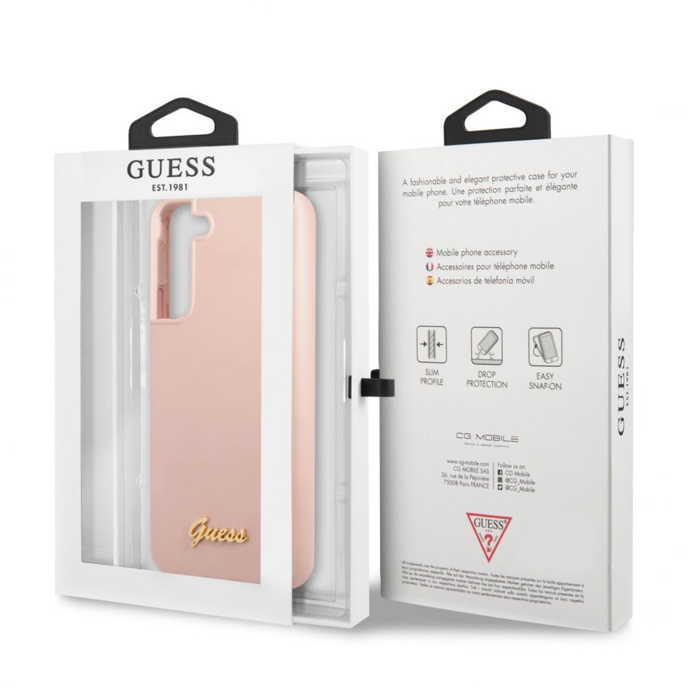 Tagakaaned Guess - Samsung S22 Plus Silicone Metal Logo Case Pink