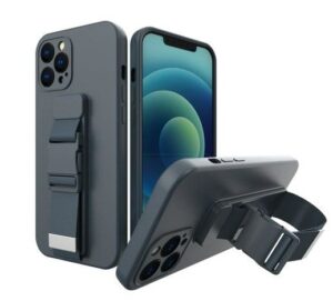 Nugarėlės dėklai iLike Samsung Galaxy A22 5G Rope case gel TPU airbag case cover with lanyard Navy Blue