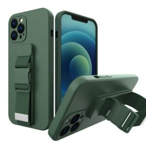 Aizmugurējais vāciņš iLike Samsung Galaxy A22 5G Rope case gel TPU airbag case cover with lanyard Dark Green