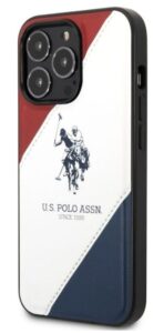 Back panel cover U.S Polo Apple iPhone 14 Pro Leather Double Horse Case White Blue