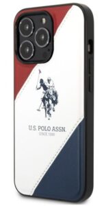 Back panel cover U.S Polo Apple iPhone 14 Pro Max Leather Double Horse Case White Blue