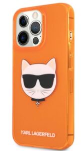 Aizmugurējais vāciņš Karl Lagerfeld Apple iPhone 13 Pro Fluo TPU Choupette Head Case Orange