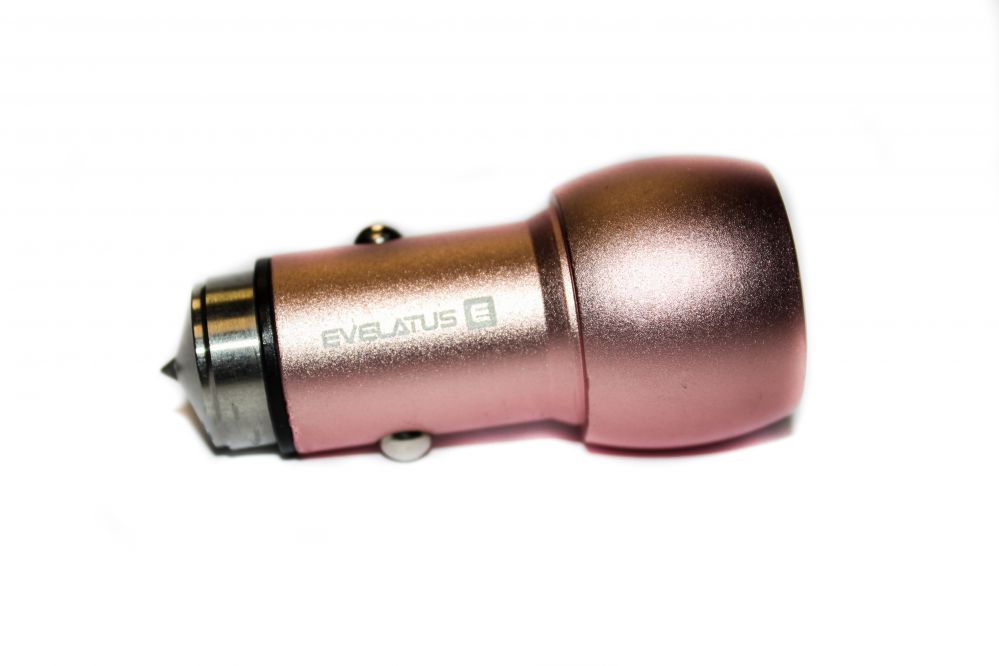 Auto lādētāji Evelatus Universal Car Charger ECC01 PINK 2USB port 3.1A with stainless steel escape tool Pink