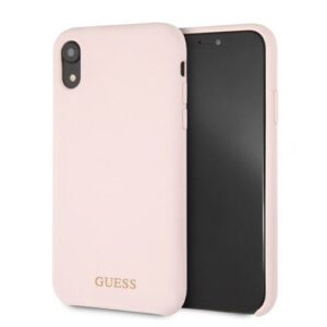 Aizmugurējais vāciņš Guess Apple iPhone XR Silicone Gold Logo Light Pink