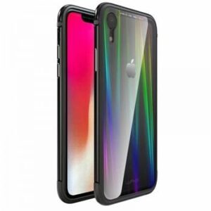 Aizmugurējais vāciņš Luphie Apple iPhone XR Aurora Condom Aluminium Frame + TPU Case Black Clear
