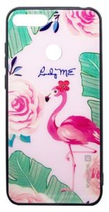 Nugarėlės dėklai Evelatus Huawei Y6 2018 Picture Glass Case Flamingo Party