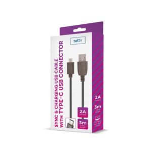 Kabelis Setty Universal USB Cable 3m 2A type-C Black