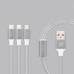 Kabelis Recci Universal Delicate RCS-H120 3 in 1 Micro USB + 2 x Lightning Fast Charging 1,2 m Grey