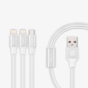 Kabelis Recci Universal Delicate RCS-H120 3 in 1 Micro USB + 2 x Lightning Fast Charging 1,2 m White