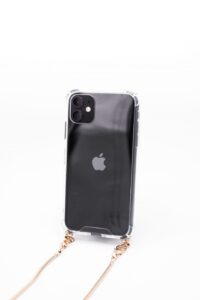 Aizmugurējais vāciņš Evelatus Apple iPhone 11 Pro Max Silicone Transparent with Necklace TPU Strap Gold
