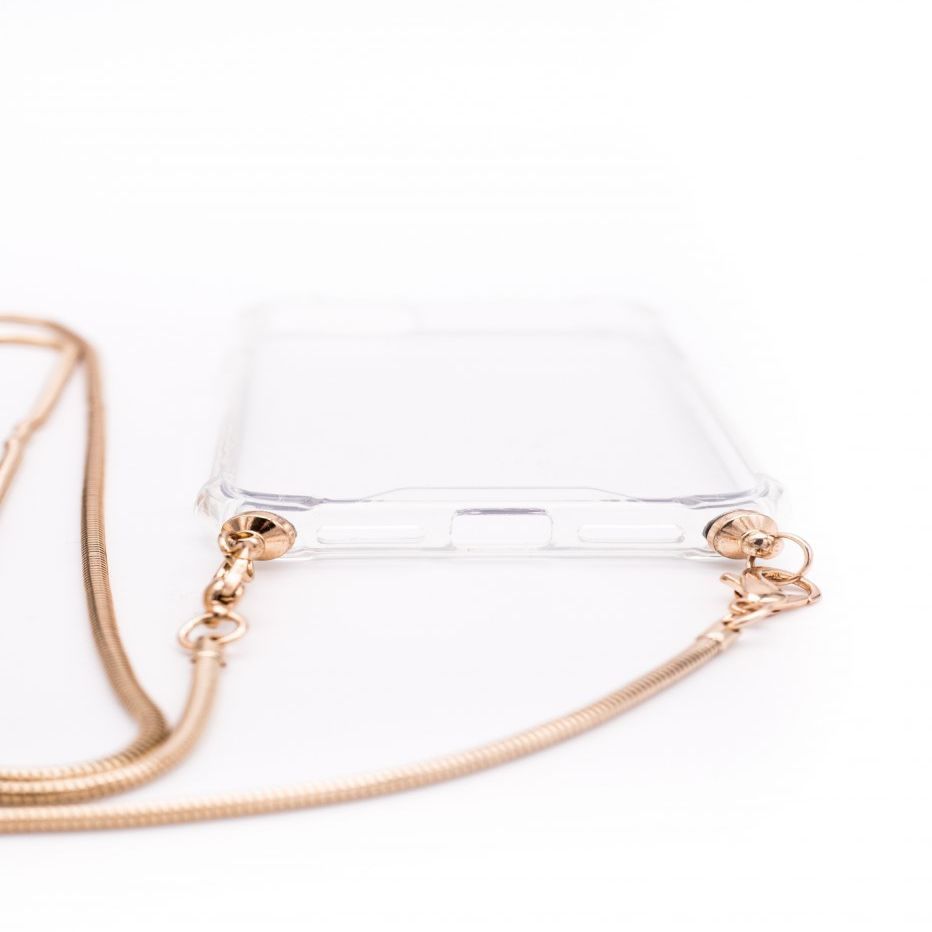 Back panel cover Evelatus Apple iPhone XS Max Silicone Transparent with Necklace TPU Strap Gold