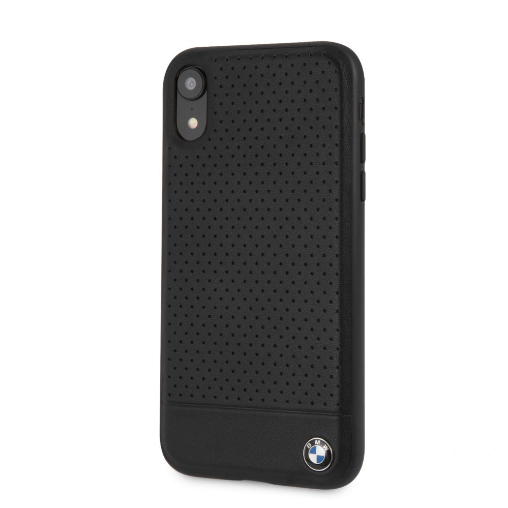 Back panel cover BMW Apple iPhone XR Perforated Leather Hardcase Black