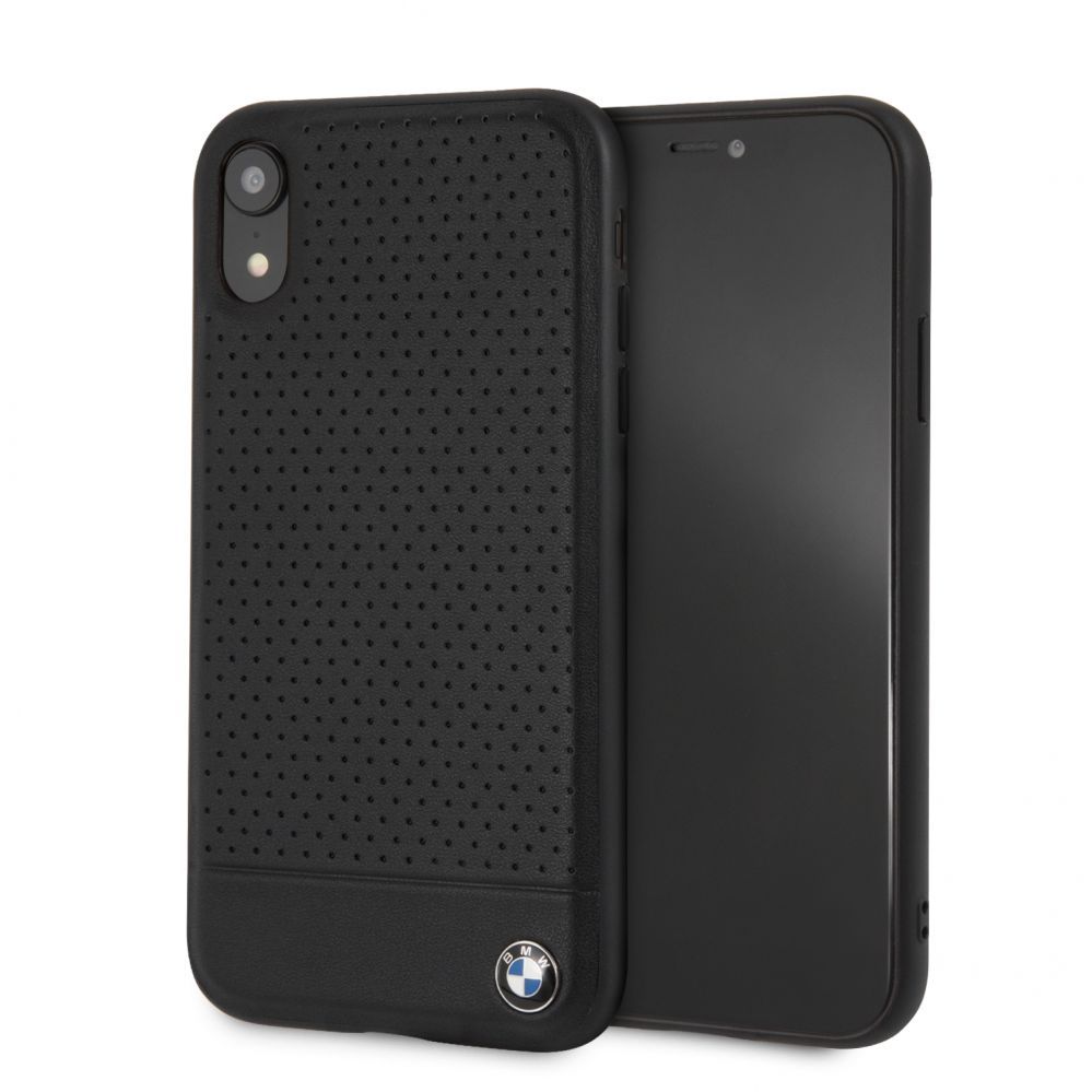 Back panel cover BMW Apple iPhone XR Perforated Leather Hardcase Black