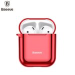 Back panel cover Baseus  Metallic Shining Ultra-thin Silicone Protector Case with Hook for Airpods 1 / 2 Red