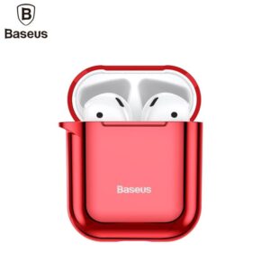 Aizmugurējais vāciņš Baseus  Metallic Shining Ultra-thin Silicone Protector Case with Hook for Airpods 1 / 2 Red