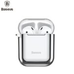 Back panel cover Baseus Apple Metallic Shining Ultra-thin Silicone Protector Case with Hook for Airpods 1 / 2 Silver