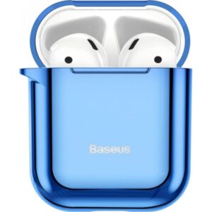 Aizmugurējais vāciņš Baseus  Metallic Shining Ultra-thin Silicone Protector Case with Hook for AirPods 1/2 Blue