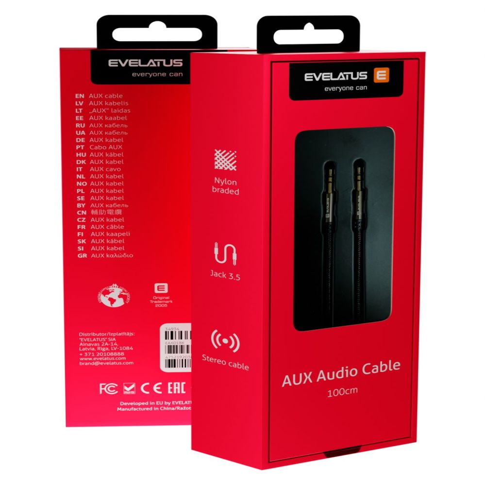 Audio cable Evelatus - Evelatus AUX Stereo Cable EAX01 Black