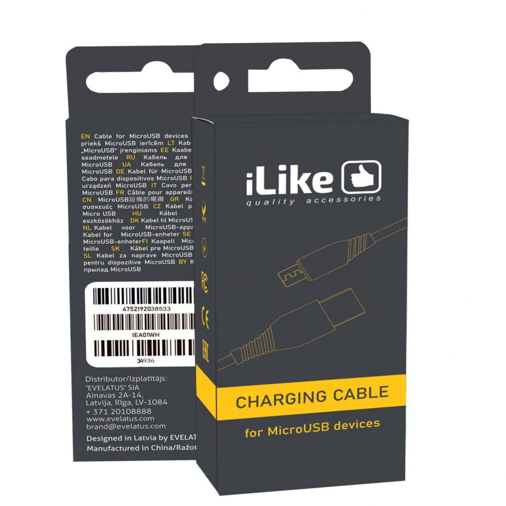 Kabelis iLike - iLike Charging Cable for MicroUSB ICM01 Black