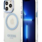 Aizmugurējais vāciņš Guess Apple iPhone 13 Pro Max 6.7 hard case Metal Outline Magsafe Transparent Blue