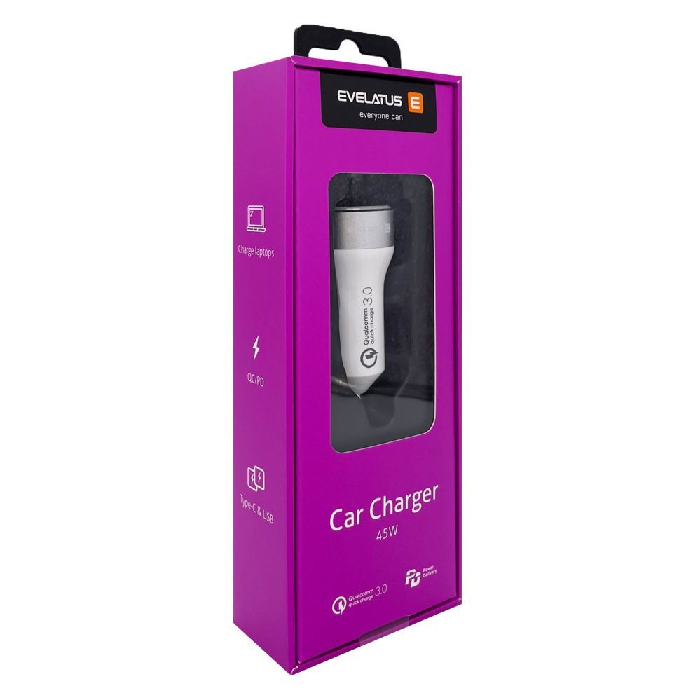Auto charger Evelatus - Evelatus Quick Car Charger QCC03, QCC03WH White