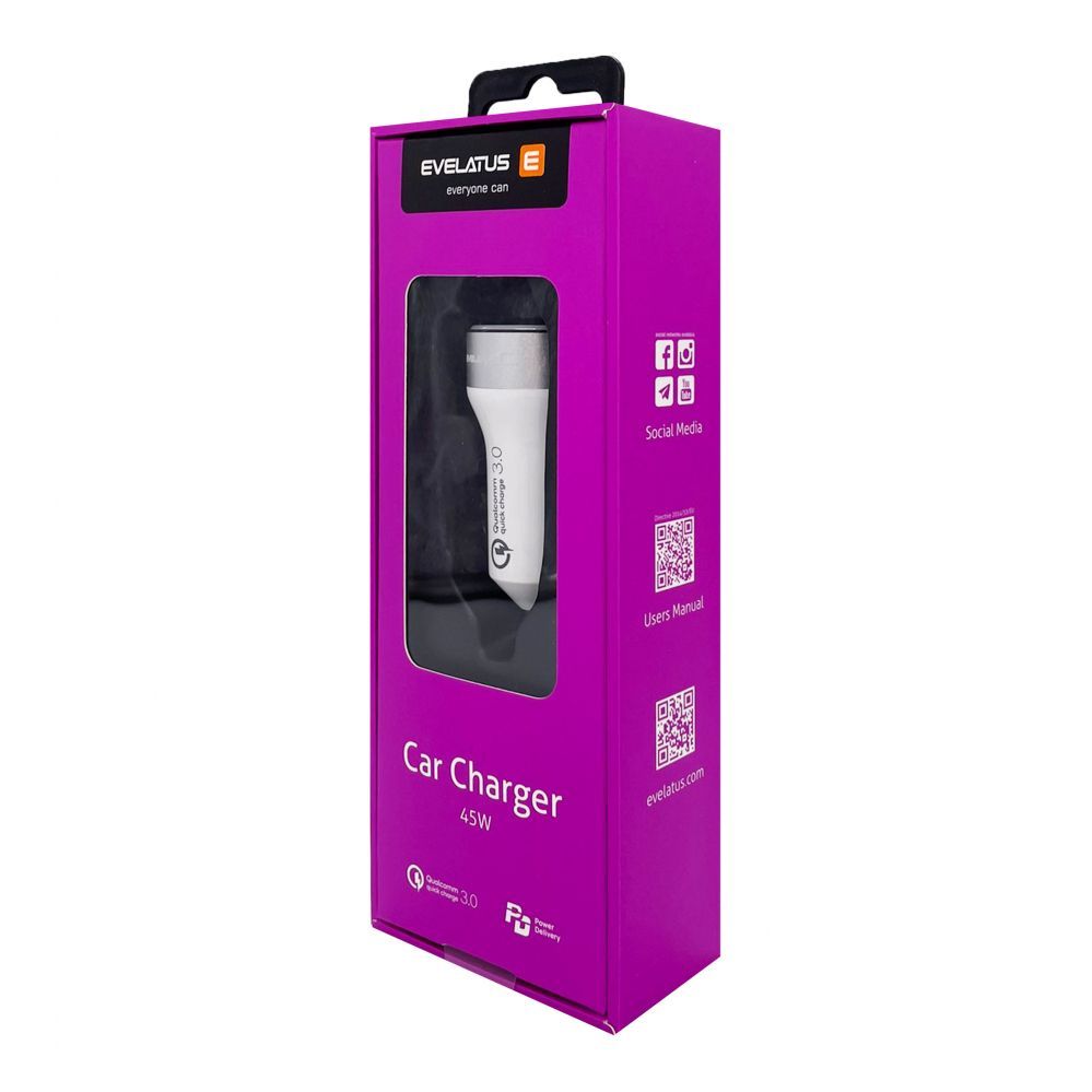 Auto charger Evelatus - Evelatus Quick Car Charger QCC03, QCC03WH White
