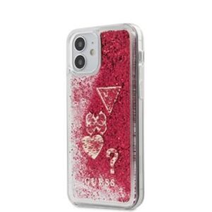Nugarėlės dėklai Guess - iPhone 12 mini 5.4'' Liquid Glitter Charms Cover Rapsberry