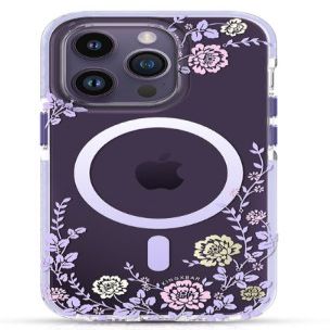 Aizmugurējais vāciņš Kingxbar Apple iPhone 14 Pro MagSafe decorated with peony flowers print Flora Series magnetic Purple