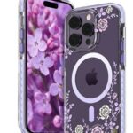 Back panel cover Kingxbar Apple iPhone 14 Pro MagSafe decorated with peony flowers print Flora Series magnetic Purple