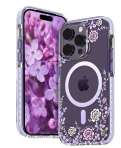 Aizmugurējais vāciņš Kingxbar Apple iPhone 14 Pro MagSafe decorated with peony flowers print Flora Series magnetic Purple