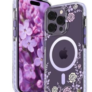Aizmugurējais vāciņš Kingxbar Apple iPhone 14 Pro MagSafe decorated with peony flowers print Flora Series magnetic Purple