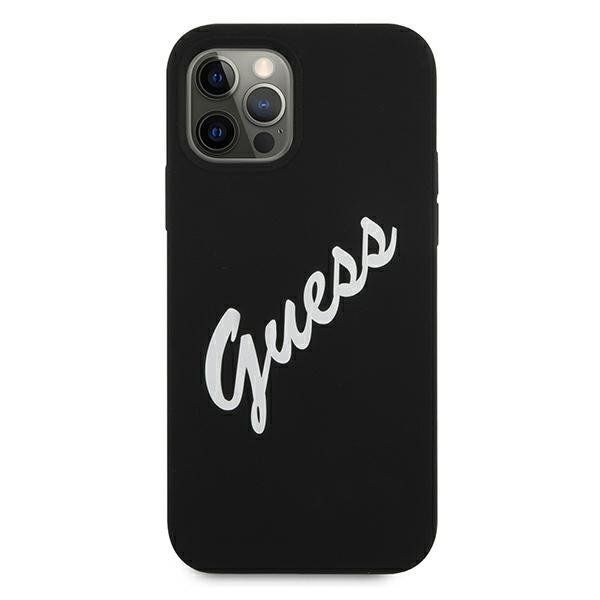 Tagakaaned Guess - iPhone 12 / 12 Pro Silicone Vintage Script Cover Black