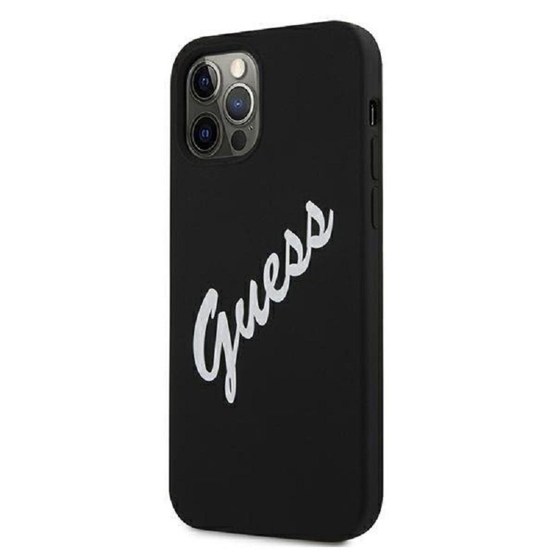 Tagakaaned Guess - iPhone 12 / 12 Pro Silicone Vintage Script Cover Black