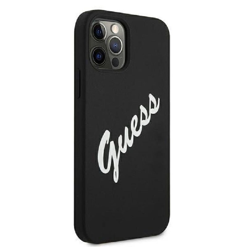 Tagakaaned Guess - iPhone 12 / 12 Pro Silicone Vintage Script Cover Black