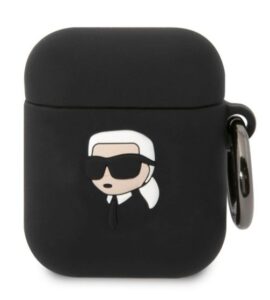 Headphone case Karl Lagerfeld Apple Airpods 1/2 3D Logo NFT Karl Head Silicone Case Black