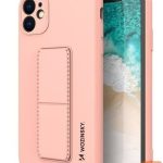Back panel cover Wozinsky Apple iPhone 12 Kickstand Case silicone case with stand Pink