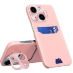 Nugarėlės dėklai iLike Apple iPhone 14 Leather Stand Case cover card wallet with stand Pink