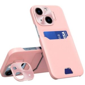 Back panel cover iLike Apple iPhone 14 Leather Stand Case cover card wallet with stand Pink