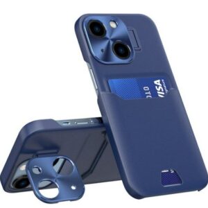 Back panel cover iLike Apple iPhone 14 Leather Stand Case card wallet with stand Blue