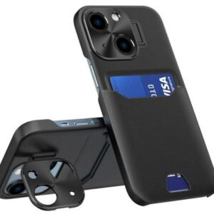 Back panel cover iLike Apple iPhone 14 Leather Stand Case cover card wallet with stand Black