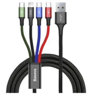 Kabelis Baseus  cable USB 4in1 Lightning / 2x USB Type C / micro USB cable in nylon braid 3.5A 1.2m black (CA1T4-B01) Black