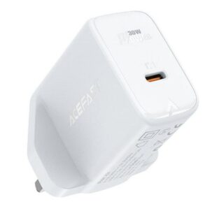 Adapteris Acefast  GaN wall charger (UK plug) USB Type C 30W, Power Delivery, PPS, Q3 3.0, AFC, FCP White