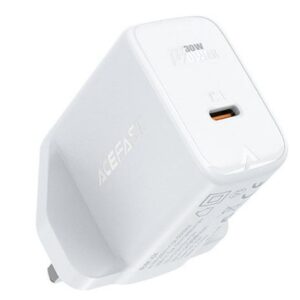 Adaptrid Acefast  GaN wall charger (UK plug) USB Type C 30W, Power Delivery, PPS, Q3 3.0, AFC, FCP White