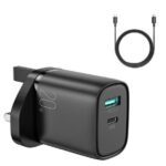 Adapter Joyroom  fast UK wall charger USB Type C + USB 20W PD QC3.0 black (L-QP2011) + USB Type C - Lightning cable 1m Black