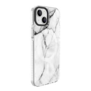 Back panel cover Evelatus Apple iPhone 15 PC+TPU With MagSafe Customized Print Marble White