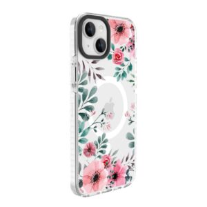 Aizmugurējais vāciņš Evelatus Apple iPhone 15 Plus PC+TPU With MagSafe Customized Print Flower Transparent