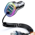 Auto charger Joyroom  4 in 1 Fast Car Charger PD, QC3.0, AFC, FCP with 1.6m 57W Lightning Cable Black