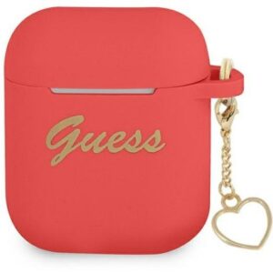 Headphone case Guess Apple AirPods 1/2 Silicone Charm Heart Collection Red