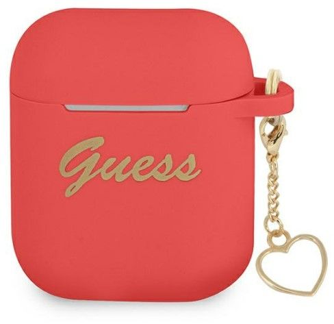 Headphone case Guess Apple AirPods 1/2 Silicone Charm Heart Collection Red